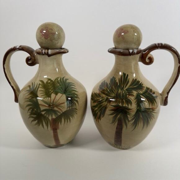 Tabletops Unlimited Bora Bora (2) Oil Or Vinegar Cruet and Stopper Palm Trees - Picture 14 of 16